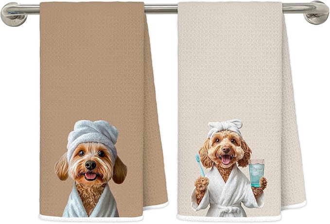 Funny Poodle Bathroom Hand Towels, Poodle Gifts, Dog Lovers Dad Mom Owner Gifts Decorative Hand Towels for Kids Guest Bathroom Washroom Half Bath, 16x24 Inch Set of 2