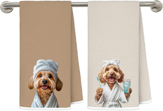 Funny Poodle Bathroom Hand Towels, Poodle Gifts, Dog Lovers Dad Mom Owner Gifts Decorative Hand Towels for Kids Guest Bathroom Washroom Half Bath, 16x24 Inch Set of 2