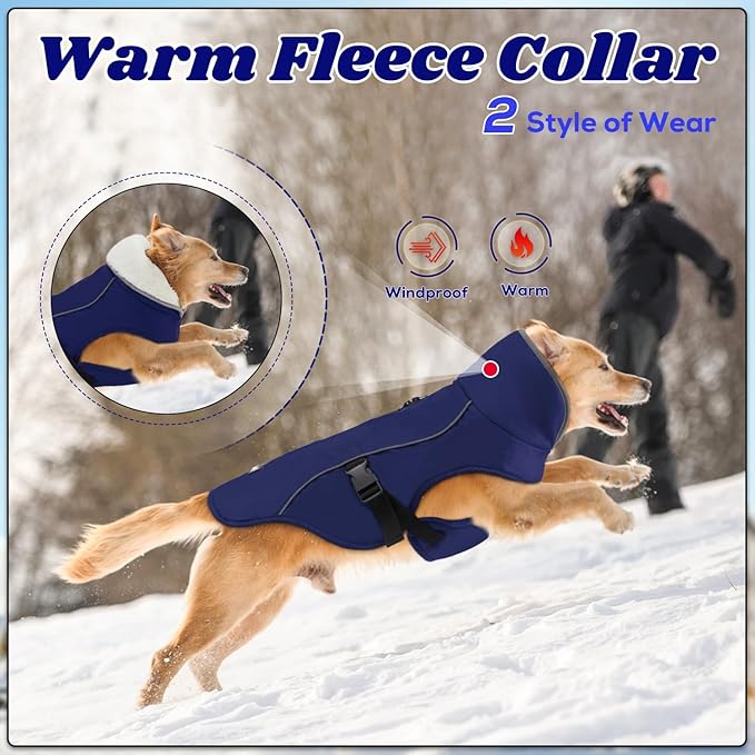 EMUST Dog Coat, Waterproof Dog Snow Jacket for Winter, Adjustable Small/Medium/Large Pet Coat/s for Winter,Blue L