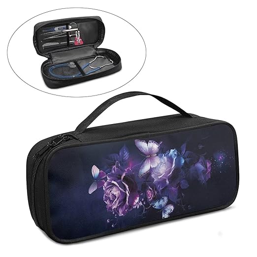 Gomyblomy Purple Rose Stethoscope Case for Classic III, Lightweight II S.E, Cardiology IV Diagnostic, Acoustica Stethoscopes, Large Capacity Travel Stethoscope Bag with Extra Room