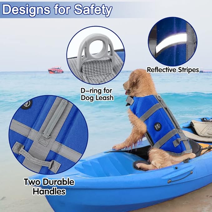 EMUST Dog Life Vests, Adjustable Pet Life Jacket with Rescue Handle, Dog Flotation Vest for Small/Medium/Large Dogs, XS, Royal Blue