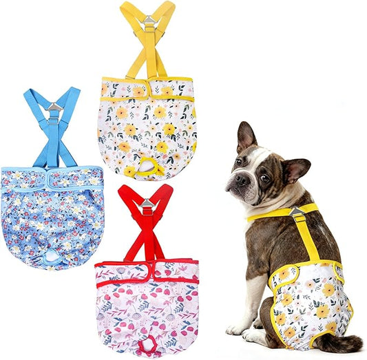 3 Pack Washable Dog Diapers Female with Suspenders Diaper for Dogs Reusable Dog Diapers Dog Period Panties for Doggie in Cycle (Large)