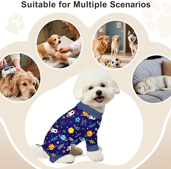 Bienbee Dog Pajamas, 4 Pack Dog Recovery Suit Shedding Suit Cute Soft Puppy Clothes Dogs Pjs Onesies Jammies Adjustable Breathable & Stretchy Clothes for Small Medium Large Dogs Girl Boy Puppy-M