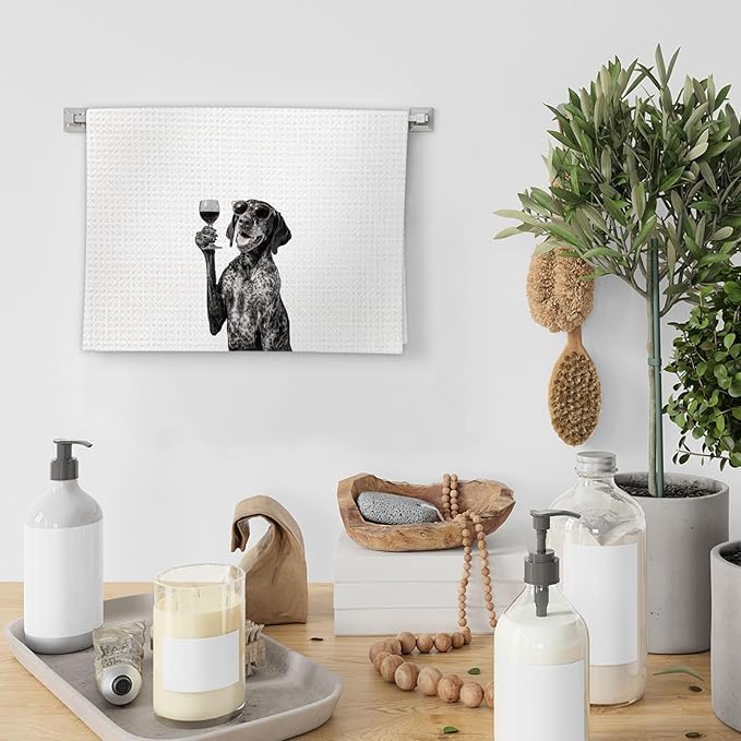 German Shorthaired Pointer Gifts Wine Dog Kitchen Towels, Gifts for German Shorthaired Pointer Wine Lovers Decorative Hand Dish Towel for Kitchen Home Bar,Funny Dog Home Bar Decor(16x24In)