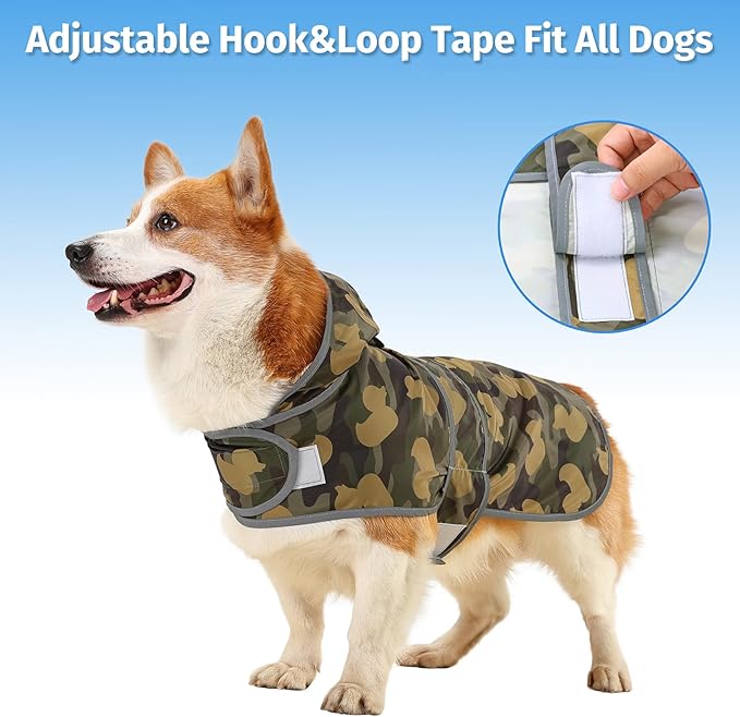 Dog Raincoat for Large Dogs Waterproof Jacket Hooded Rain Coats with Reflective Strips Leash Hole & Poncho Adjustable Fit (CamoDuck,L)