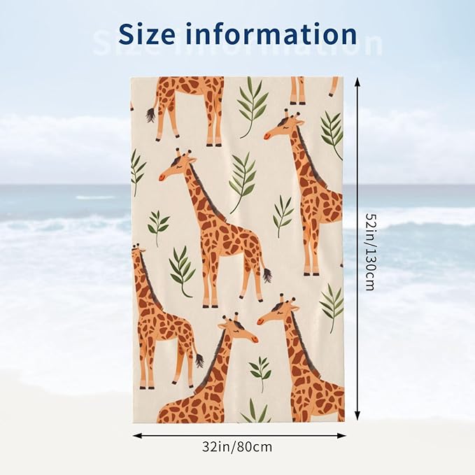 Giraffe Pattern Beach Towel 31inx51in, Animal Sand-Free Microfiber Bath Towel Ultra Soft Quick Dry Pool Towel Absorbent Towel Lightweight Towel for Swimming Bathroom Decor