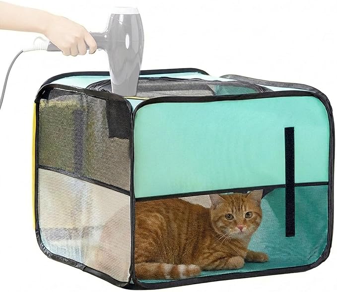 AiVIE Foldable pet Drying Box | cat Drying Box， 20.5 x 15.7 x 20.5 Hair Drying case is Suitable for Cat & Small Dog.Stress-Free at Home, Outdoor-Ready for Travel with Your Pet.
