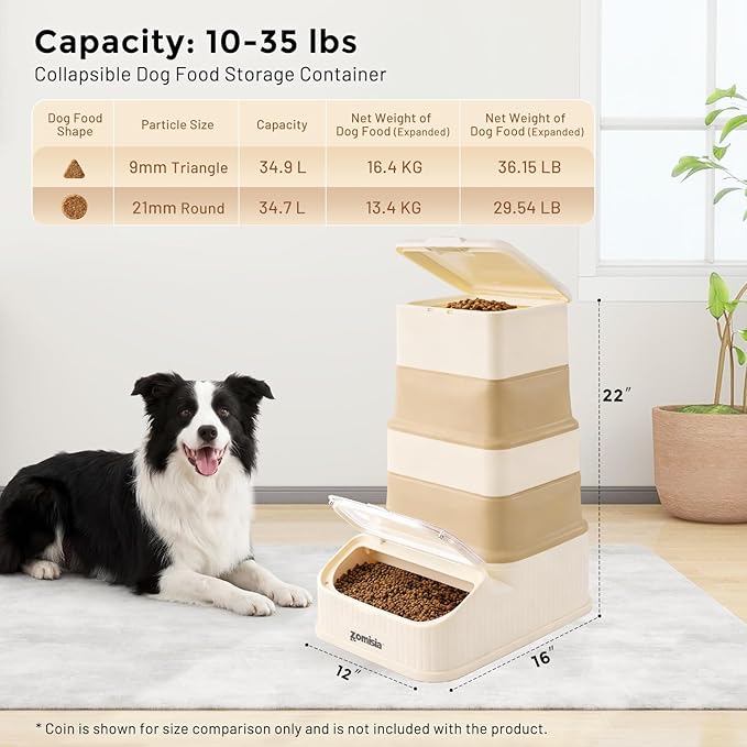 30-40lbs Collapsible Dog Food Storage - First-in, First-out Easy Dispense Base for Freshness, Pet Food Storage Containers with Transparent Lid and Scoop