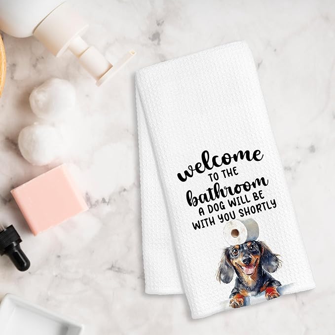Funny Wiener Dog Hand Towels for Bathroom Decor, Dachshund Gifts for Women Men, Dog Lover Gifts Decorative Hand Towels for Bathroom Restroom Room, 16x24 Inch