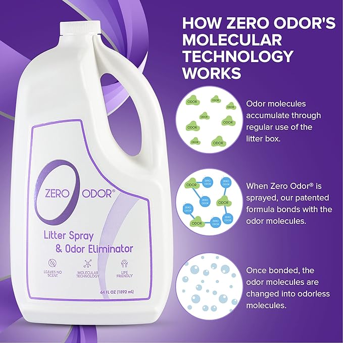 Zero Odor - Pet Odor Eliminator - Permanently Eliminate Air & Surface Odors 16 Oz – Litter Odor Eliminator 64oz Refill