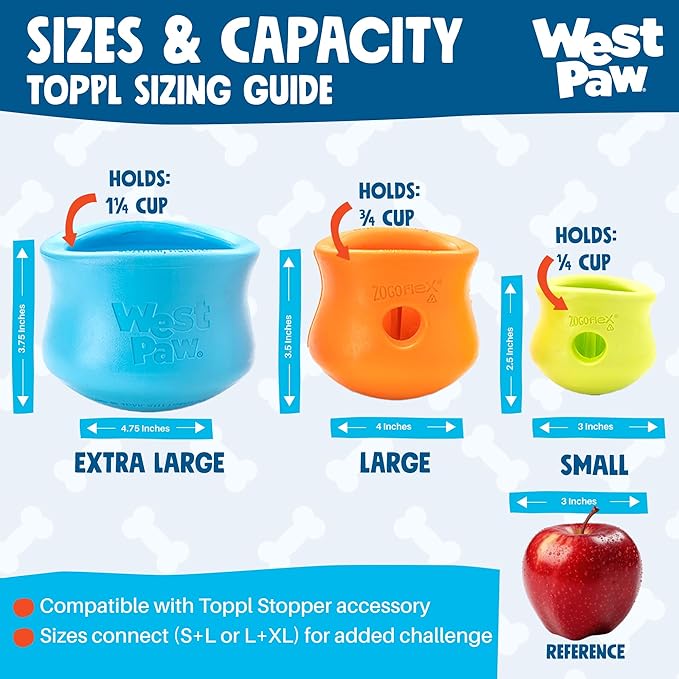 WEST PAW Zogoflex Toppl Interactive Treat Dispensing Puzzle Dog Toy for Mental Stimulation & Enrichment-Holds Kibble & Treats-Lickable, Freezable & Dishwasher Safe-Made in USA-Large-Aqua Blue