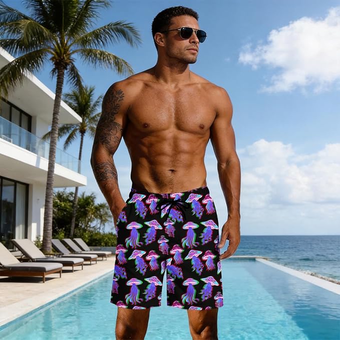 Mens Swim Trunks with Compression Liner Quick Dry Zipper Pocket Bathing