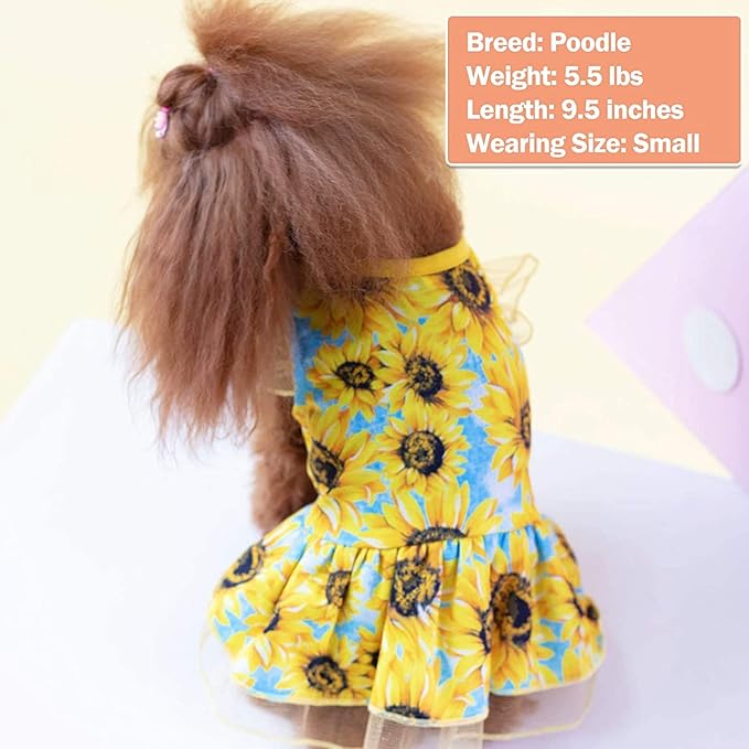 KYEESE Dog Dress Sunflower Dogs Sundress Tulle with Ruffle Sleeves Puppy Dress Dog Clothes