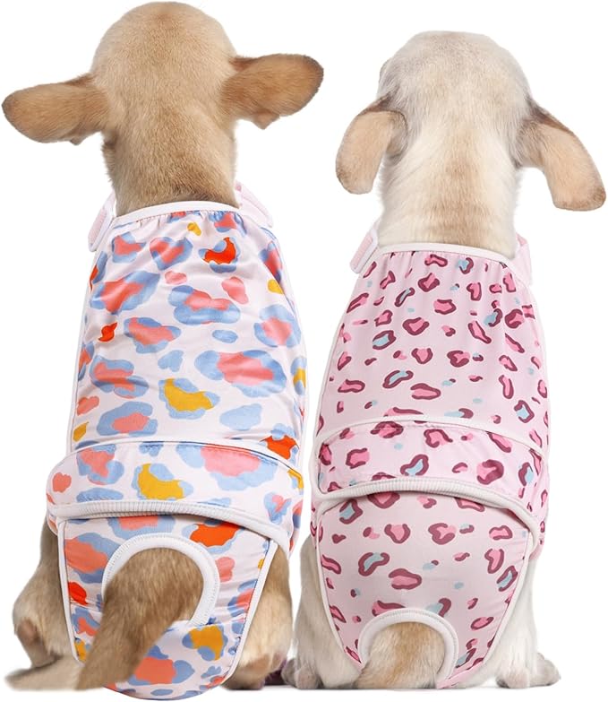 2 Pcs Dog Diaper Suspenders Female, Washable Dog Panties for Dogs in Heat with Cute Leopard Print, Escape Proof Dog Underwear Diapers, Reusable Pet Sanitary Pantie for Small Medium Girl Dogs,L