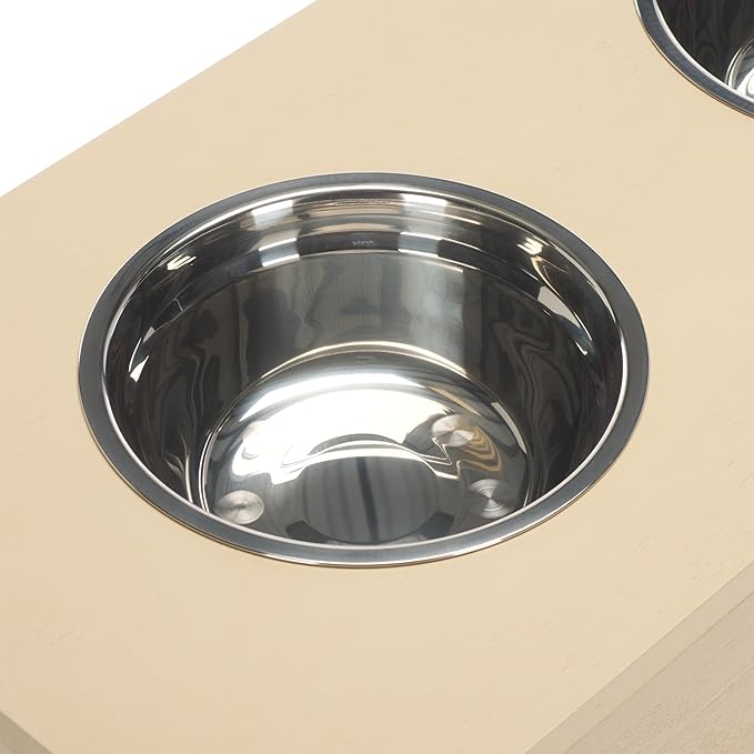 SAFAVIEH Home Collection Boomer Natural Brown Elevated Pet Feeder Dog Bowl Stand with Drawer (Fully Assembled)