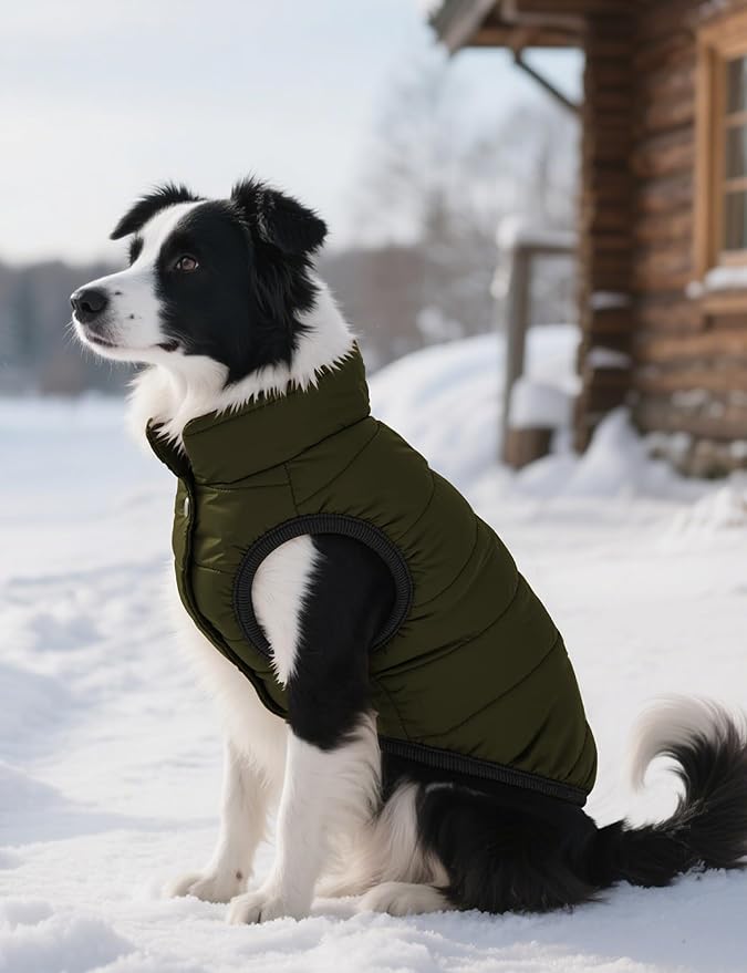 AURUZA Dog Winter Coat, Warm Waterproof Dogs Jacket Small Pet Vest for Medium Dogs Windproof Pet Fleece Vest Snow Jacket for Cold Weather(Army Green,XL)