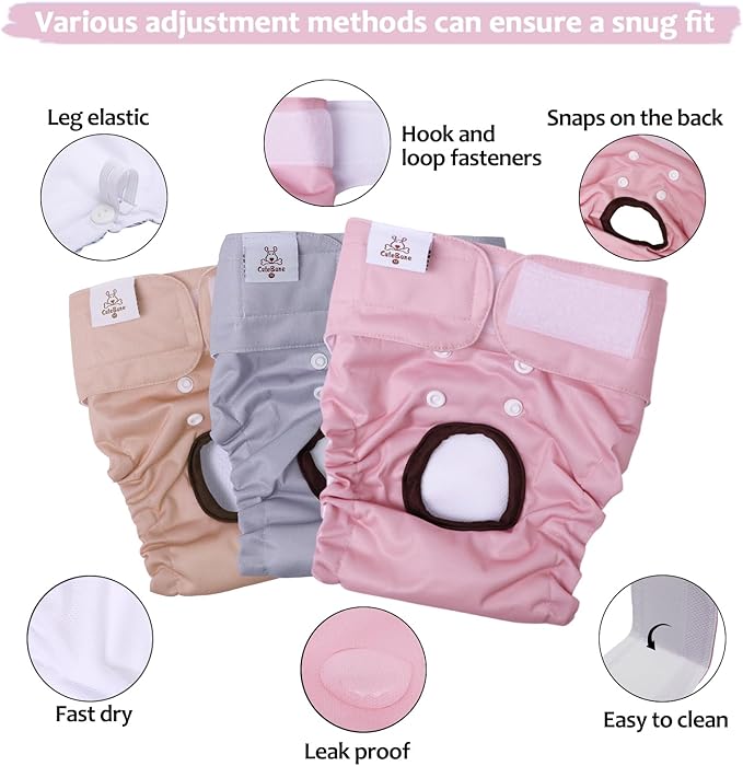 CuteBone Dog Diapers Female 3 Pack Reusable Doggy Diapers with One Suspender for Small Medium Large Dog Period BDD04M