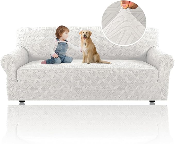 H.VERSAILTEX Jacquard Sofa Covers Washable 1 Piece Stretch Sofa Covers Furniture Protector Anti-Slip Soft Thickened Dogs Slipcovers Washable Diamond Pattern(Sofa, Pale Oak)