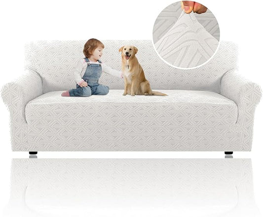 H.VERSAILTEX Jacquard Sofa Covers Washable 1 Piece Stretch Sofa Covers Furniture Protector Anti-Slip Soft Thickened Dogs Slipcovers Washable Diamond Pattern(Sofa, Pale Oak)