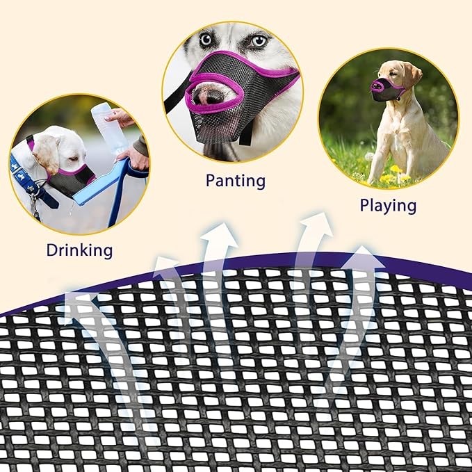 LUCKYPAW Dog Muzzle, PatentedMesh Muzzle for Large Medium Small Dogs Allows Full Pant Drinking Mouth Cover to Prevent Biting Chewing Scavenging Adjustable Breathable (XS, Purple)
