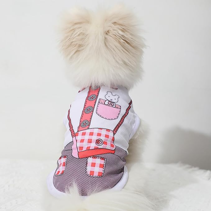 4 Pack Mesh Dog Shirts for Small Dogs: Stretchy Dog Clothes with Cute Patterns, Size XXS-XL Fit for 2-16lb Dogs Pet T-Shirts, Girl & Boy Puppy Clothes for Spring Summer (Pink Set, Large)