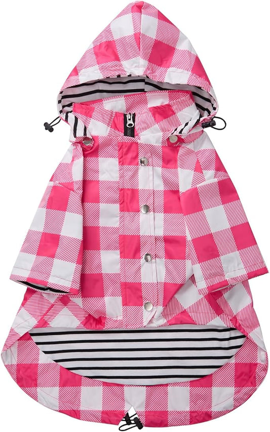 Dog rain Coat Waterproof Raincoat Puppy Jacket with Legs Buttons Zipper Hood Drawstring Fit for Yorkie Terrier Schnauzer Poodle Border Collie Labrador Golden Retriever 8lbs to 80lbs Pink M
