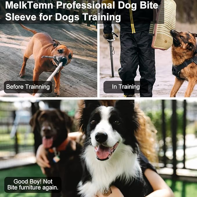 Professional Dog Bite Training Set 3 in 1 Dog Bite Sleeve Arm + Whip Agitation Stick for Dogs Training Protection for Biting + Dog Bite Pillow Tug Toy, Interactive K9 Pitbull German Shepherd Puppy