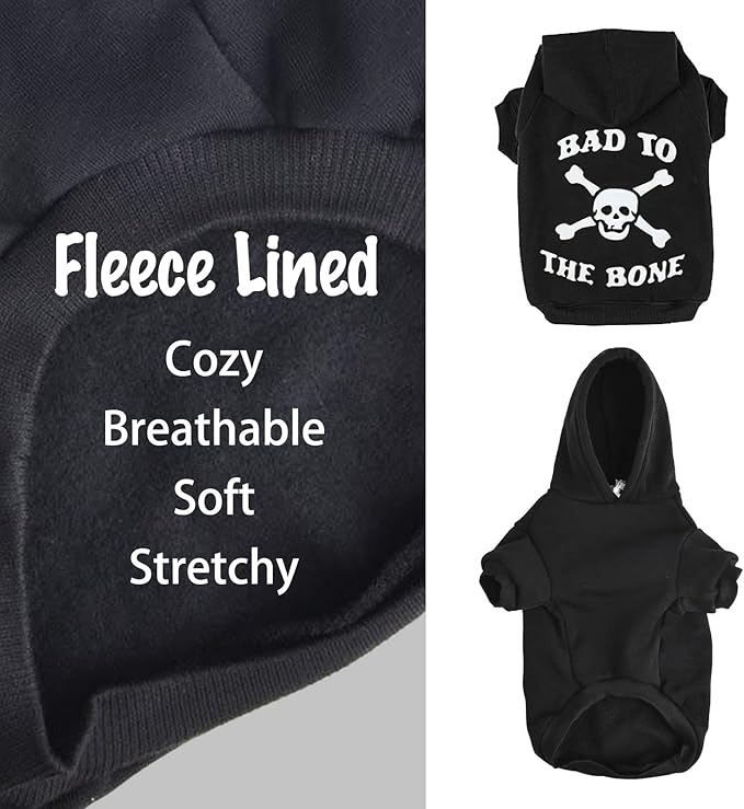 EXPAWLORER Dog Hoodie Sweater - Bad to The Bone Dog Sweatshirt Skeleton Costume, Warm Fleece Lined Pet Clothes with Leash Hole, Fall Winter Cozy Soft Pet Outfit Coat for Small Dogs Cat Puppy, S