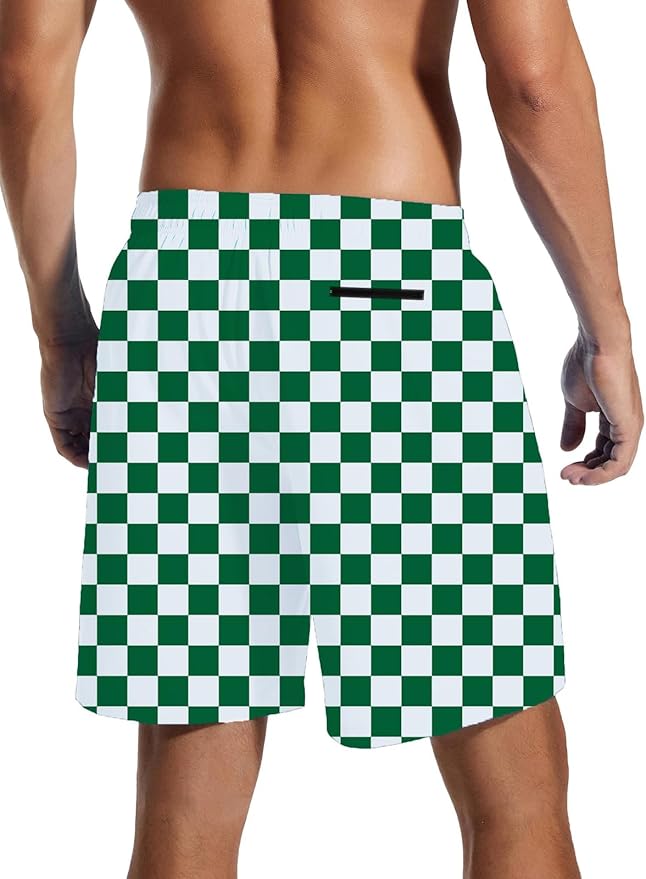 Mens Swim Trunks with Compression Liner Quick Dry Zipper Pocket Bathing