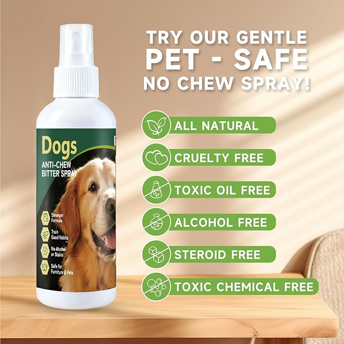 Effectively Dog No Chew Spray, Bitter Dog Deterrent for Furniture, Humane Pet Corrector & Training Spray for Dogs & Puppies, Safe & Natural, Prevent Peeing, Biting, Chewing & Licking Injuries 150ml