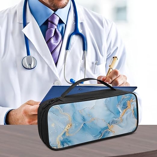Gomyblomy Blue Marble Stethoscope Bag Travel Carrying Case for Stethoscope and Other Accessories, Large Capacity Stethoscope Case with Extra Mesh Pocket for Nurse Doctors