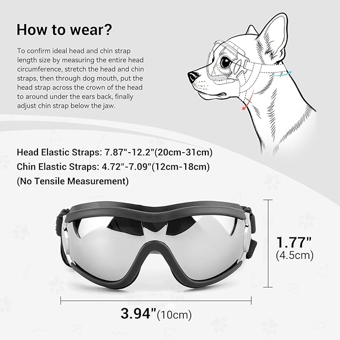 Enjoying Dog Sunglasses Small Breed, Dog Goggles UV Protection, Cycling Eye Protection for Small Dogs, Outdoors Breathable Windproof Dustproof Anti-Fog, Adjustable Straps, Black