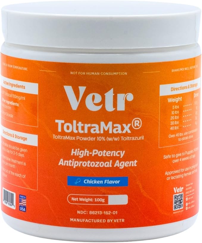 Vetr's Toltramax Toltrazuril Powder for Horses, Dogs, Cats, 100g (10.0%, Chicken)