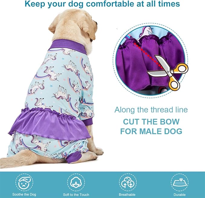 LovinPet Big Dog Onesie Pitbull, PJ's for Dogs, Magical Unicorn Rainbow Print, Lightweight Stretchy Knit Pullover Large Puppy Pajamas, Large Breed Dog Jammies, Pet PJ's, XL