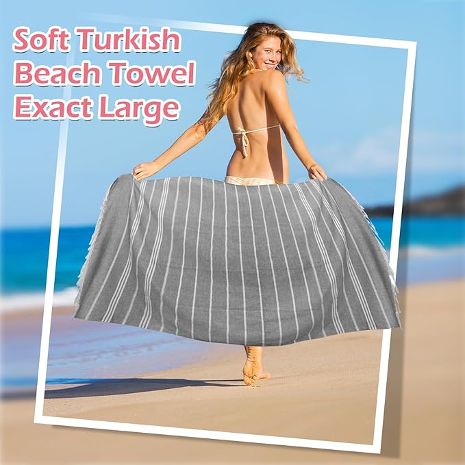 12 Pack Turkish Beach Towel Oversized Beach Towels 36"x71"Turkish Towel Soft Sand Free Quick Dry Lightweight Beach Towel Bath Towels Grey