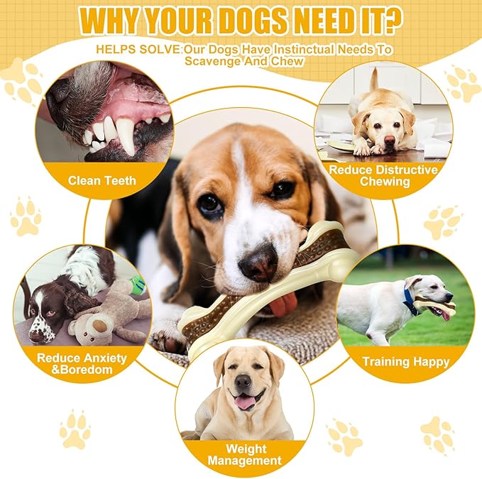 Sosation 10 Pcs Dog Chew Toys for Aggressive Chewers Nylon Beef Flavor Dog Bones Tough Puppy Teething Toys Puppy Chew Bones for Large/Medium/Small Breed Dogs Puppies (5.1 x 2 Inch, 6.3 x 2.17 Inch)
