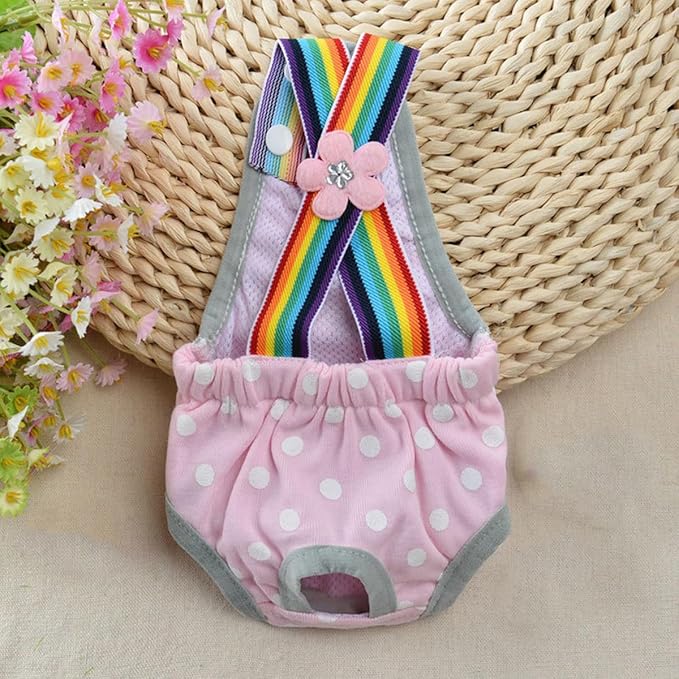 Dog Physiological Pants Pet Sanitary Pantie with Suspender Cat Diapers Underwear Puppy Adjustable Costumes Reusable Washable Breathable Menstruation Outfits Dog Diapers for Girl Dogs (Pink B, XS)