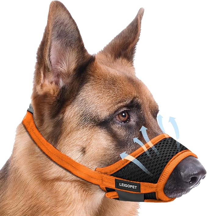 Dog Muzzle, Soft Nylon Muzzles for Small Medium Large Sized Dogs to Anti & Prevent Biting Barking Chewing, Pet Mouth Guard for German Shepherd with Adjustable Strap,Allows Panting Drinking (Orange,S)
