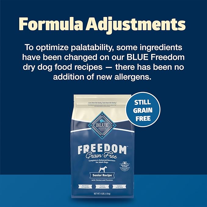 Blue Buffalo Freedom Grain-Free Senior Dry Dog Food, Provides Energy to Stay Active, Made in the USA with Natural Ingredients, Chicken & Potatoes, 4-lb Bag