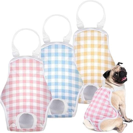 MICOOYO Dog Diaper Onesie Sanitary Pantie with Adjustable Suspender Washable Dog Period Panties Doggie Diapers Pet Underwear Female Dogs Diapers for Heat (Striped, L/XL)