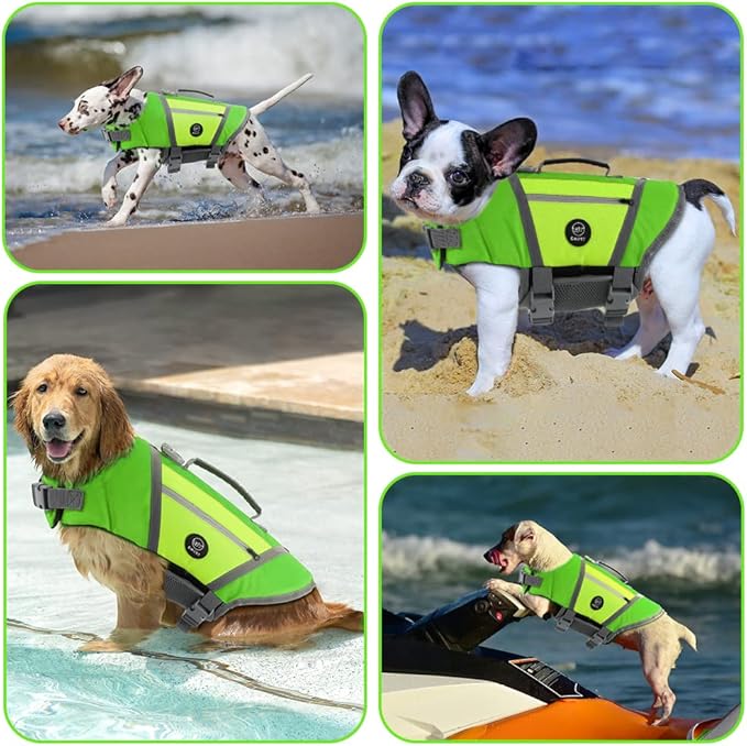 EMUST Dog Life Jackets, Durable Dog Life Jackets for Swimming, Boating with High Visibility, Stylish Dog Swimsuit with D-Ring for Dog Leash for Swimming, Boating, Kayaking, Green, XL