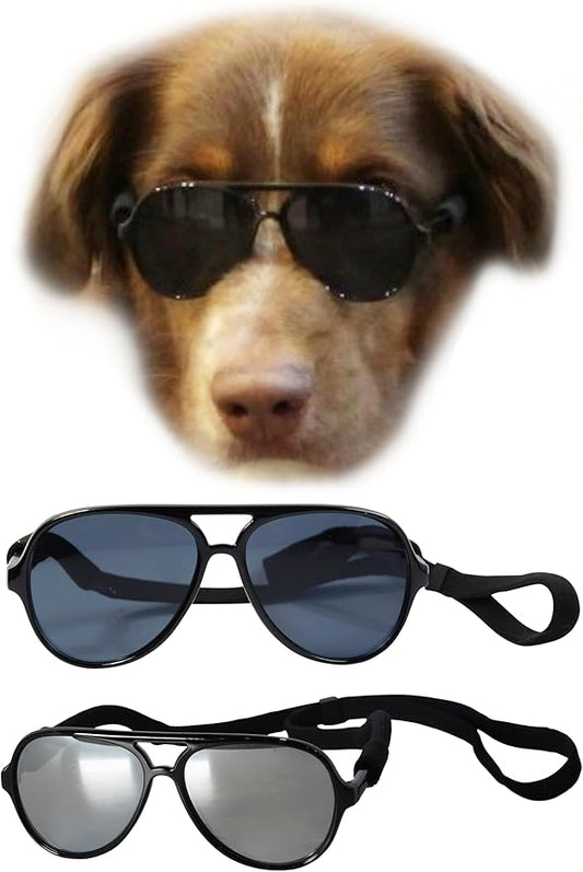 G010 Dog Pet Costume Prop Aviator Sunglasses Medium Breeds 20-40 lbs (2-Pack Black+Black-Mirror)