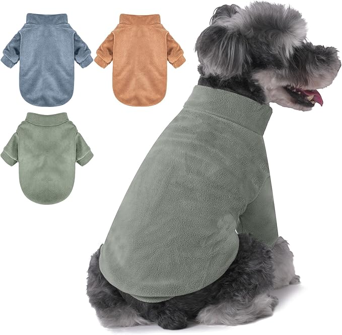 Dog Sweater, 3 Pack Dog Sweaters for Small Dogs Girl Boy, Ultra Soft Warm Puppy Clothes Dog Coat for Winter (Lt Blue+Olive+Brown, Small)