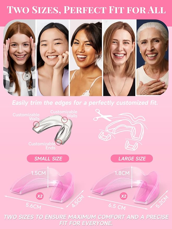 Pink Night Guards for Teeth Grinding, Comfortable Mouth Guards with 2 Mirror Storage Cases