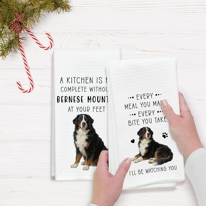 Bernese Mountain Dog Dish Towels for Kitchen Sets of 2, Gifts for Bernese Mountain Dog Lover, Drying Cloth Tea Towel Hand Towels for Cooking Baking Bathroom Decor, 16 x 24 Inch -09