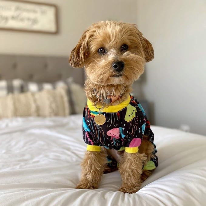 CuteBone Soft & Stretchy Dog Pajamas - Cozy Pet Jammies Breathable Jumpsuit for Small Dogs - All-Season Comfy Outfit Easy-On Pullover Design - Keeps Pets Warm & Comfortable P80L