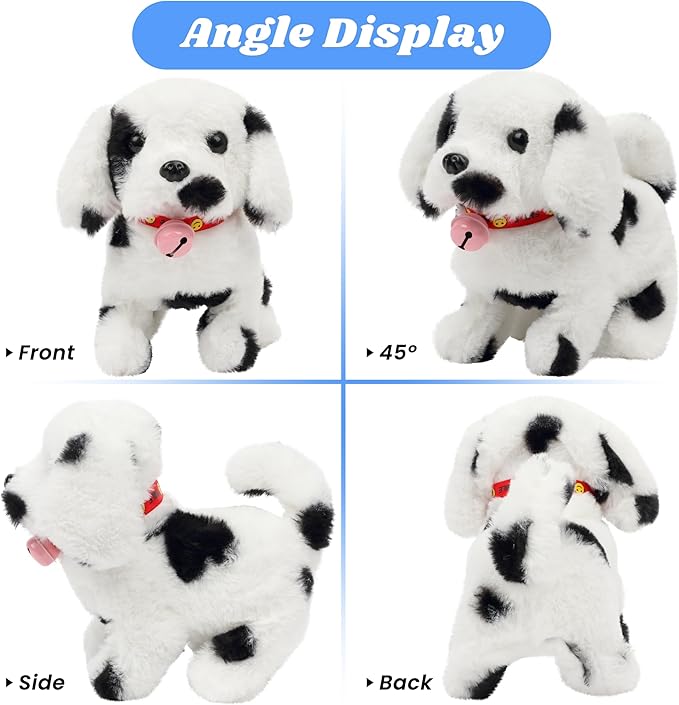 Hopearl Walking Point Dog Interactive Electronic Pet Plush Toy Puppy Woof and Moving Animated Nodding Head Gift for Toddlers Birthday, Black, 7''