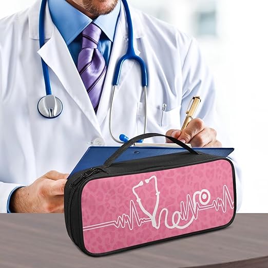 Gomyblomy Stethoscope Case with Extra Room for Nursing Accessories Pink Leopard Print Stethoscope Holder Storage Bag with Handle for Nurse and Doctors, Universal Fit