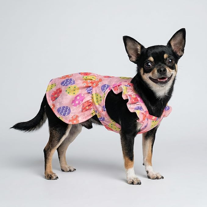 Fitwarm Easter Egg Dog Dress, Holiday Dog Clothes for Small Dogs Girl, Pet Easter Outfit, Pink, Yellow, Purple, XXS
