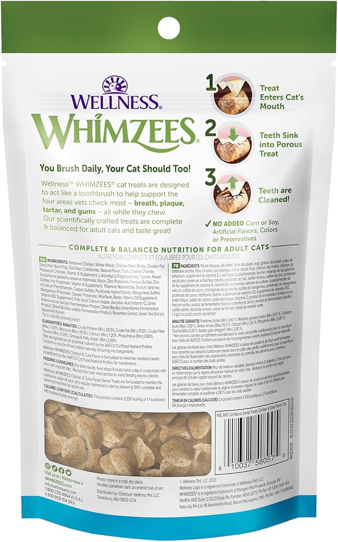 WHIMZEES Wellness Cat Dental Treats, Chicken and Tuna Flavor, (2 Ounce Bag)